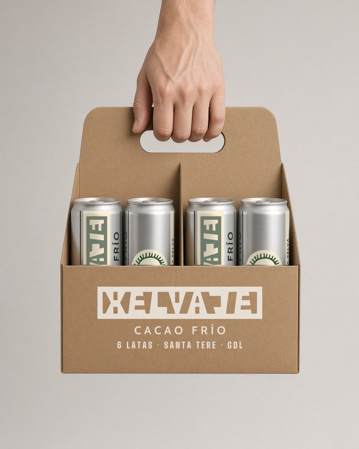 Six pack de latas de cacao frío XELVAJE con asa
